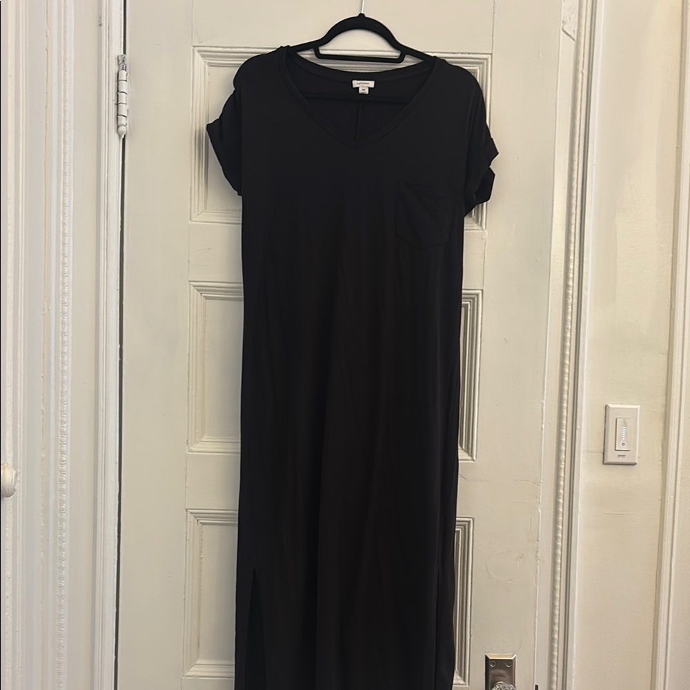 Cuyana Black Casual Maxi Dress Crew Neck Short Sleeve
